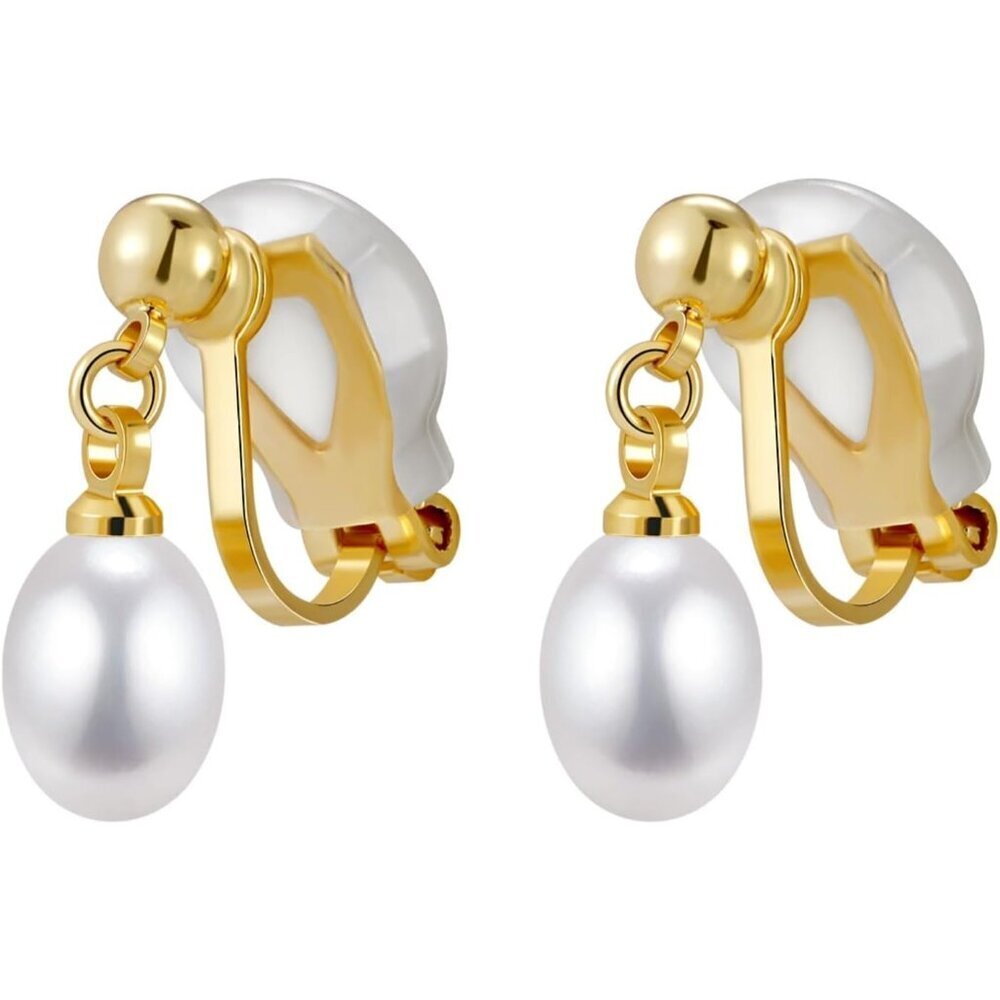 Women's White Gold Pearl Drop Dangle Earrings Elegant Lightweight Casual Jewelry